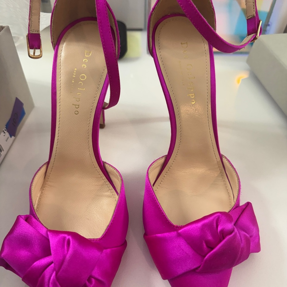 Dee Ocleppo Women's Fuchsia Satin Knot Ankle-Strap Heels